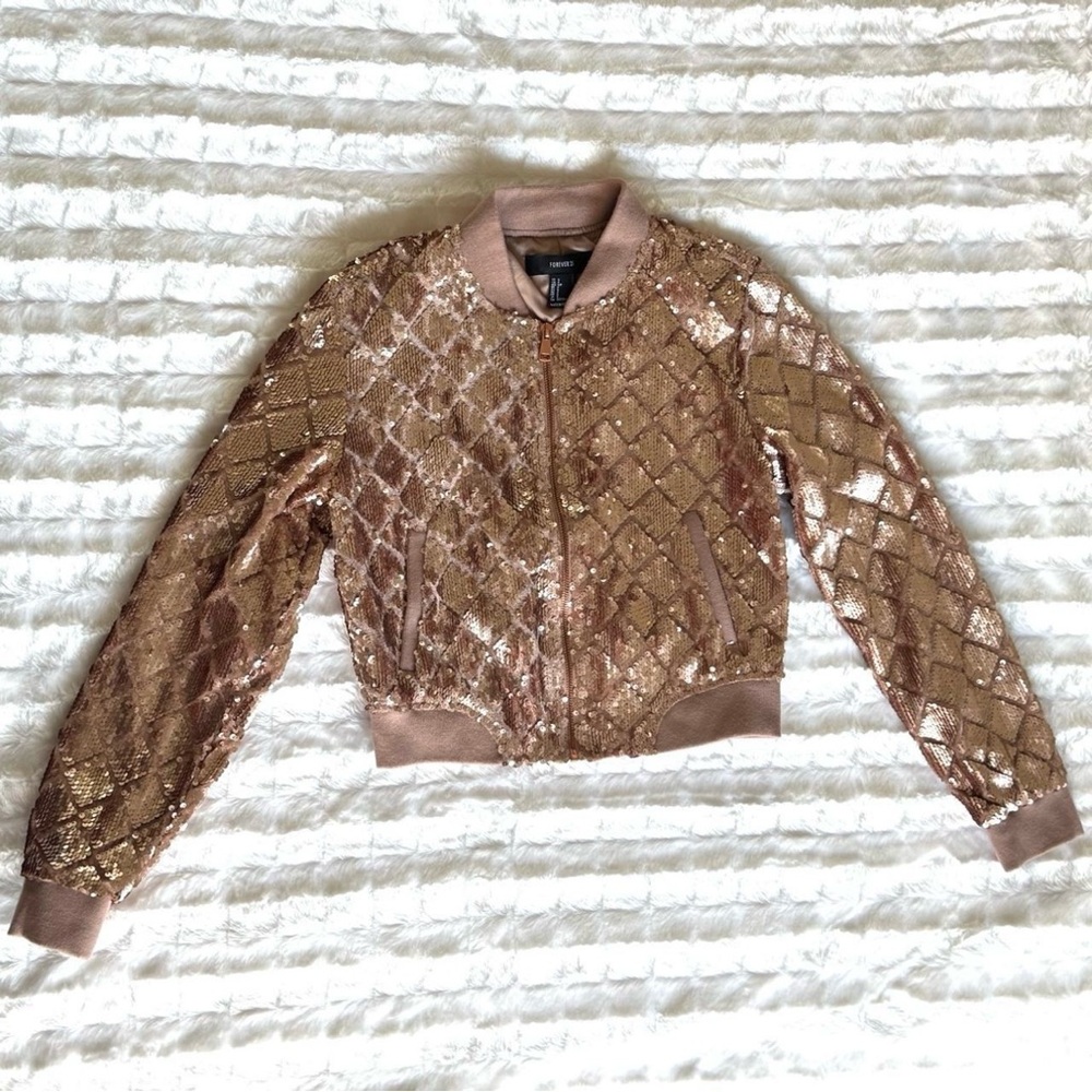 Forever 21 Gold Bomber Jacket Sequin Glam